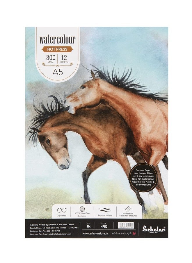 Scholar Watercolour Hot Pressed Paper Pad (Glued) (12 Sheets, 300 GSM Thick Professional Watercolour Paper) (A5) - Image 1